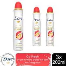 Image of Dove Advanced Care Go Fresh AntiPerspirant Spray Peach & White Blossom, 3x200ml