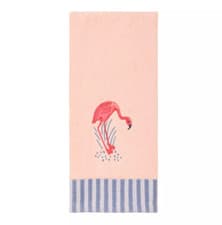 Image of Summer Flamingo Bath Hand Towel Blue Stripe Ends 16" x 26" Cotton