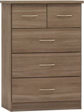 Image of Nevada 3+2 Chest Of Drawers 5 Drawer Bedroom Storage Rustic Oak Effect