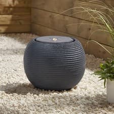 Image of Water Feature Stone Sphere Globe Bowl Solar Gray Fountain LED Lights Outdoor