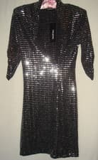 Image of BNWT Stunning Ladies BIBA Black Silver Sparkle Metallic Party Wrap Dress size L
