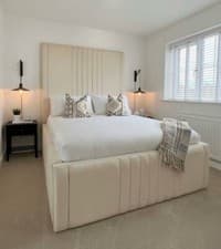 Image of Anna Panel 70" ottoman gas lift storage Plush Upholstered Bed Double King