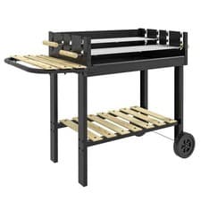 Image of Outsunny Charcoal BBQ Grill Barbecue with Side Table, Storage Shelf, Wheels