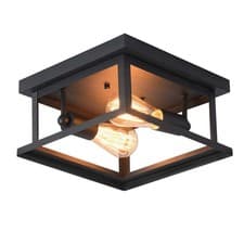 Image of Ganeed Vintage Semi Flush Ceiling Light Black Metal 2 Light E27 Foyer Hallway