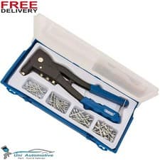 Image of DRAPER TOOLS HAND POP RIVETER RIVETING GUN KIT + 100 ASSORTED RIVETS 27843