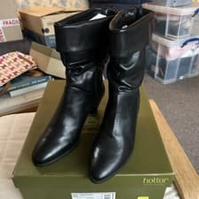 Image of Hotter Angel Black Leather Boots. Never Worn In Box RRP £110
