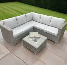 Image of Premium Brown Rattan Corner Sofa with Integrated Ice Bucket & Free Rain Cover