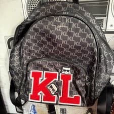 Image of KARL LAGERFELD PARIS Khloe Backpack Logo Print Black/Gray # LH2KJ8CD - NWT