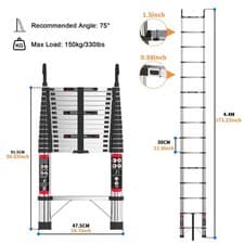 Image of 3.8M Heavy Duty Multi-Purpose Stainless Steel Telescopic Ladder No-slip
