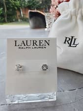 Image of Lauren Ralph Lauren Silver -Tone 4-prong CZ Stud Earrings