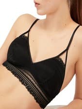 Image of Bralette Non Wired Black Sizes S L Geometric Pattern Lace Longline Remove Pads