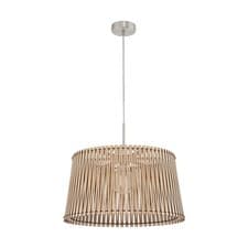 Image of Pendant Ceiling Light Colour Satin Nickel Shade Maple Wood Bulb E27 1x60W