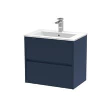 Image of Nuie Havana 600mm Midnight Blue Wall Hung 2-Drawer Vanity Unit Minimalist Basin