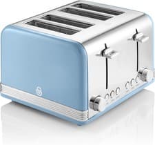 Image of Swan Retro 4 Slice Toaster 1600W Defrost/Reheat Cancel Functions - Blue