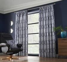 Image of Eyelet or Pencil Pleat Curtains Ready Made Jacquard Fabric Lined Navy Silver