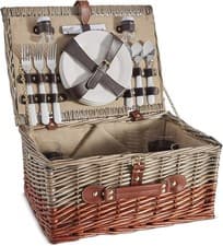 Image of VonShef 4 Person Wicker Basket Picnic Set-Includes Flatware/Tableware ,Napkins