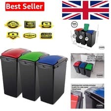 Image of Recycling 40 Litre Set of 3 Waste Utility Plastic Bins with Interlocking Clip...