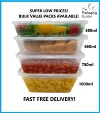 Image of Plastic Food Containers & lids Takeaway Microwave Freezer Safe Storage Boxes