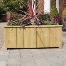 Image of Wooden Rectangular Planter Heritage Rowlinson 90L Outdoor Garden Box 100cm Brown