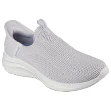 Image of Skechers 150450 Ultra Flex 3.0 Easy Win Ladies Light Grey Textile Slip On Traine