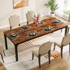 Image of Rectangular Dining Table for 6-8 People, 78-Inch Industrial Kitchen Dinner Table