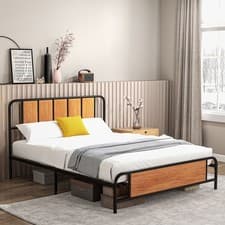 Image of HOMCOM King Size Bed Frame with Headboard Steel Bed Base 160 x 207cm Refurbished