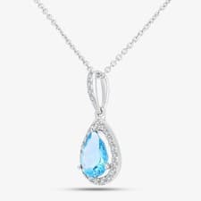Image of 9ct White Gold Pear Shaped Blue Topaz & Diamond Pendant Necklace DP1618WBT