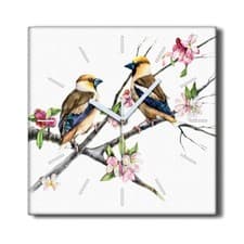 Image of Silent Wall Clock Canvas 30x30 Painting Abstract Branch Flowers Animal Birds