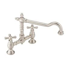 Image of Kitchen Mixer Tap Crosshead Bridge Langley Faucet Brushed Nickel ENKI KT115