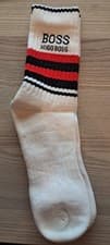 Image of Hugo Boss Mens Socks Striped White Red Black Finest Cotton Size UK 8.5-11 EU 46
