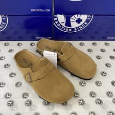 Image of Birkenstock Taupe Suede Leather Boston Soft Footbed UK SIZE UK