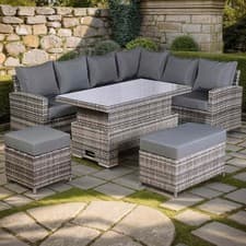 Image of Club Rattan Harmony 9-seats High Back Corner Sofa Set with Rising Table