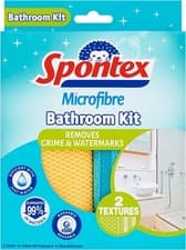 Image of Spontex Microfibre Bathroom Cleaning Cloths Kit 2 Pack Limescale & Shine