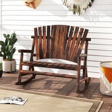 Image of 2-Person Outdoor Adirondack Rocking Chair-Brown
