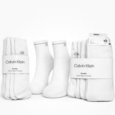 Image of Calvin Klein Men’s Sneaker Socks 3 Pack White Cotton CK Logo Ankle L/C One Size