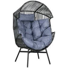 Image of Outsunny Rattan Leisure Chair w/ Cushion, Garden Egg Chair with Headrest, Grey