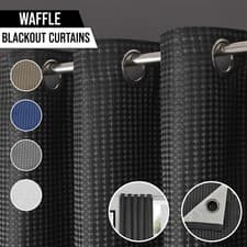 Image of Waffle Thermal Total Blackout Luxury Jacquard Eyelet Ringtop Pair of Curtains