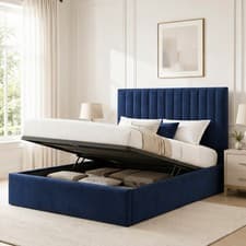Image of Low Profile Ottoman Storage bed Frame Upholstered Plush Velvet - Lined Headboard