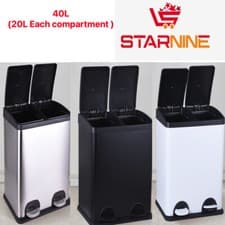 Image of 40L Dual Compartment Steel Recycling Bin Waste Separation Bin Removable Buckets