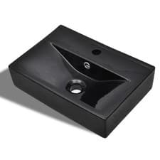 Image of Ceramic Bathroom Sink Basin with Overflow Hole Rectangular White/Black vidaXL