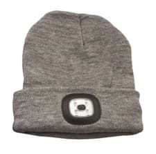 Image of LED Rechargeable Powered Headlight Beanie Hat 3 Brightness set Grey
