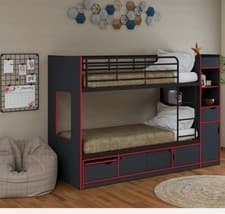 Image of Platinum Black & Red Storage Bunk Bed - Single Twin Bunk Beds - Built In Storage