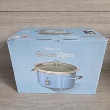 Image of Swan Retro 3.5L Slow Cooker Sky Blue SF17021BLN Removable Ceramic Pot Glass Lid