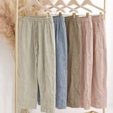 Image of Ex M&S Linen Blend Trousers Elastic Waist Drawstring Wide Leg Summer Pants BNWT