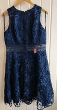 Image of Chi Chi London Sleeveless A-Line Laced Midi Dress | Navy | Size 16 | BNWT (CH)