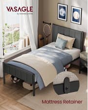 Image of Single Bed Frame 90x190cm with Upholstered Headboard Metal Slate Grey 250kg