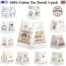 Image of 100% Cotton Kitchen Tea Towels Pack Of 3 Terry Tea Towel Set Home Dish Cloth