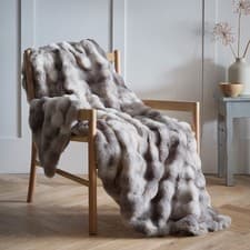 Image of OSLO LUXURY FAUX FUR THROW 150X200CM OR FILLED CUSHION 55 X 55CM GREY OR TAUPE