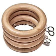 Image of Natural Wood Wooden Curtain Rings 35mm with Screw Eye Drapery Curtain Rings Rod