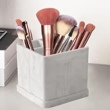 Image of 3 Slot Silicone Toothbrush Holder Countertop Drainage Tray Marble White Design